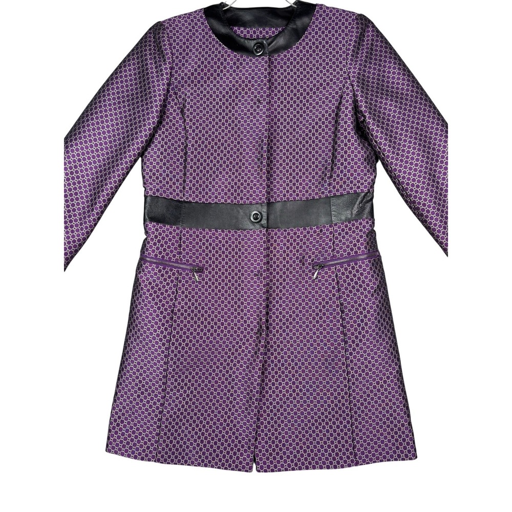 Doncaster Collection Purple Geometric Honeycomb Coat Leather Trim Womens 4
